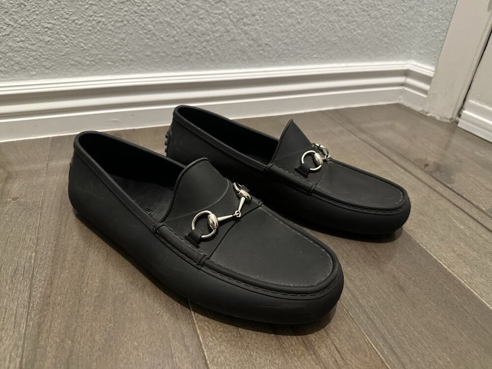 AUTH GUCCI HORSEBIT RUBBER WATERPROOF ROCKY LOAFERS GG 11 (fits USA 12) 367923